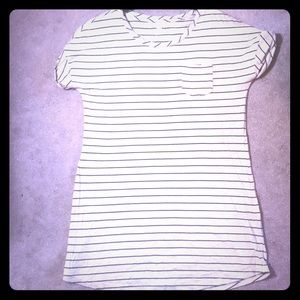 UK style white with black stripe short sleeve top